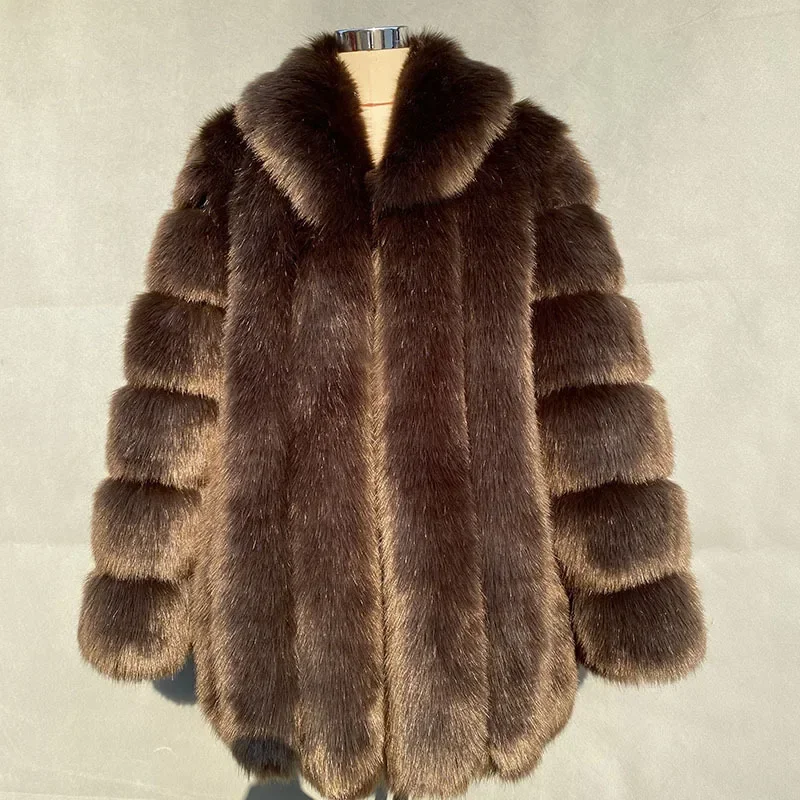 Women's Fur Coat Winter New Imitation Fox Fur Mid Length European and American Fashion Fur Coat