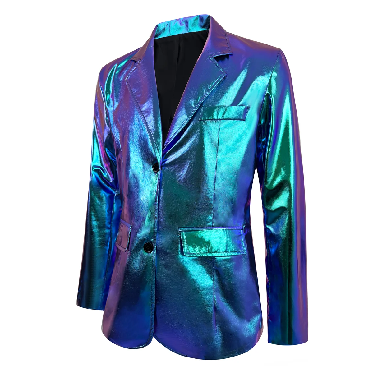 Traje holográfico iridiscente de 2 piezas para hombre, conjunto de blazer y pantalón metálicos brillantes, disfraz ajustado para fiesta disco, escenario, DJ, club profesional