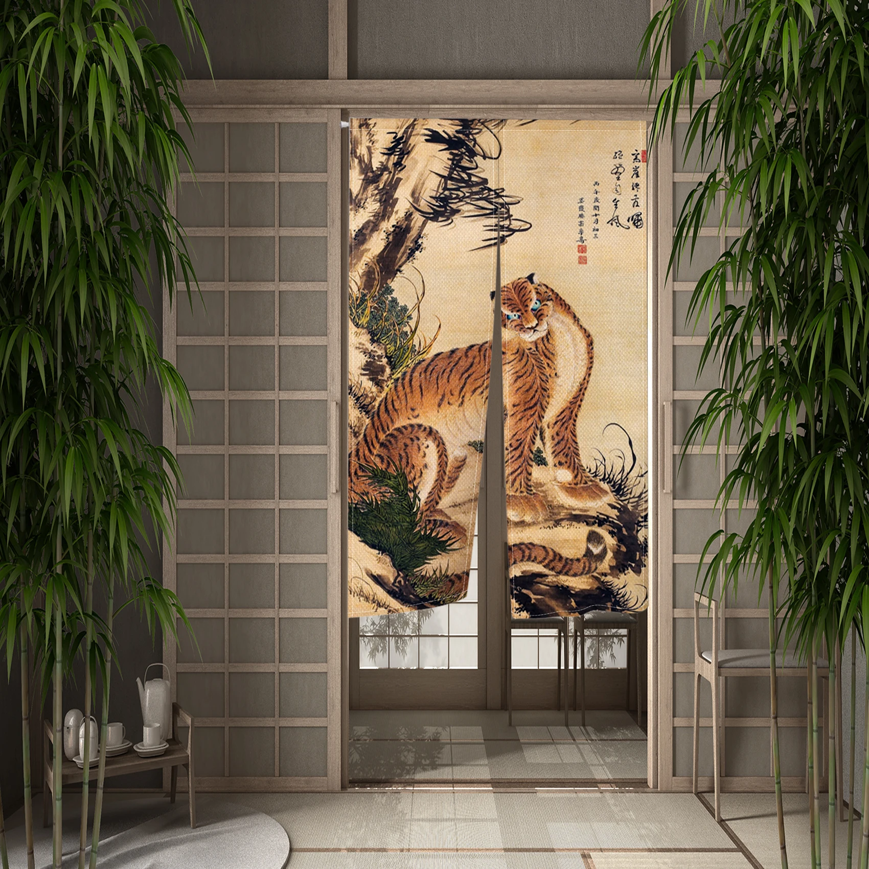 Wild Tiger Animal Japanese Door Curtain Owl Monkey Leopard Lobster Bird Kitchen Partition Curtain Entrance Hanging Half-Curtain 2
