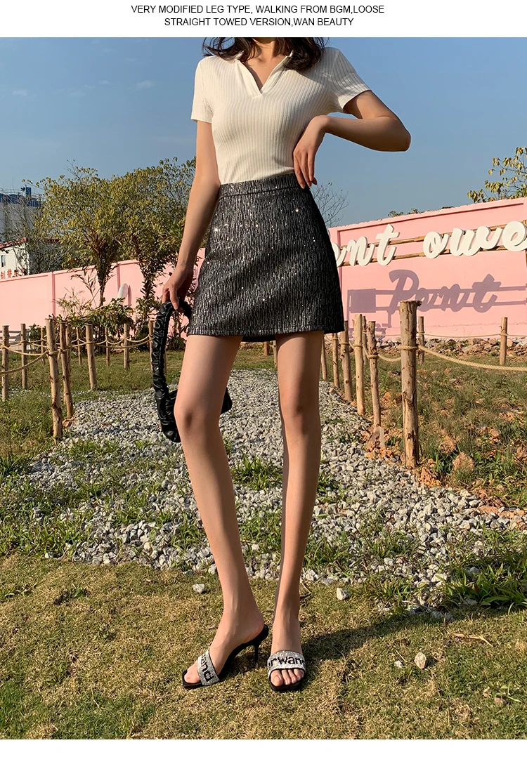 brown skirt Skirt Women Clothing Bright Silk 2021 Summer fashion A-Line Short Skirts High Waist Female Mini Skirts Womens Black Jupe Femme black pleated skirt