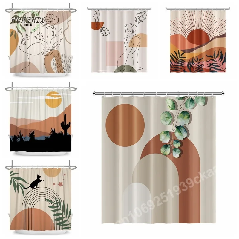 

Nordic Wind Abstract Art Boho Shower Curtain Geometry Waterproof Bath Color Block Curtains for Family Toilet Bathroom Decoration