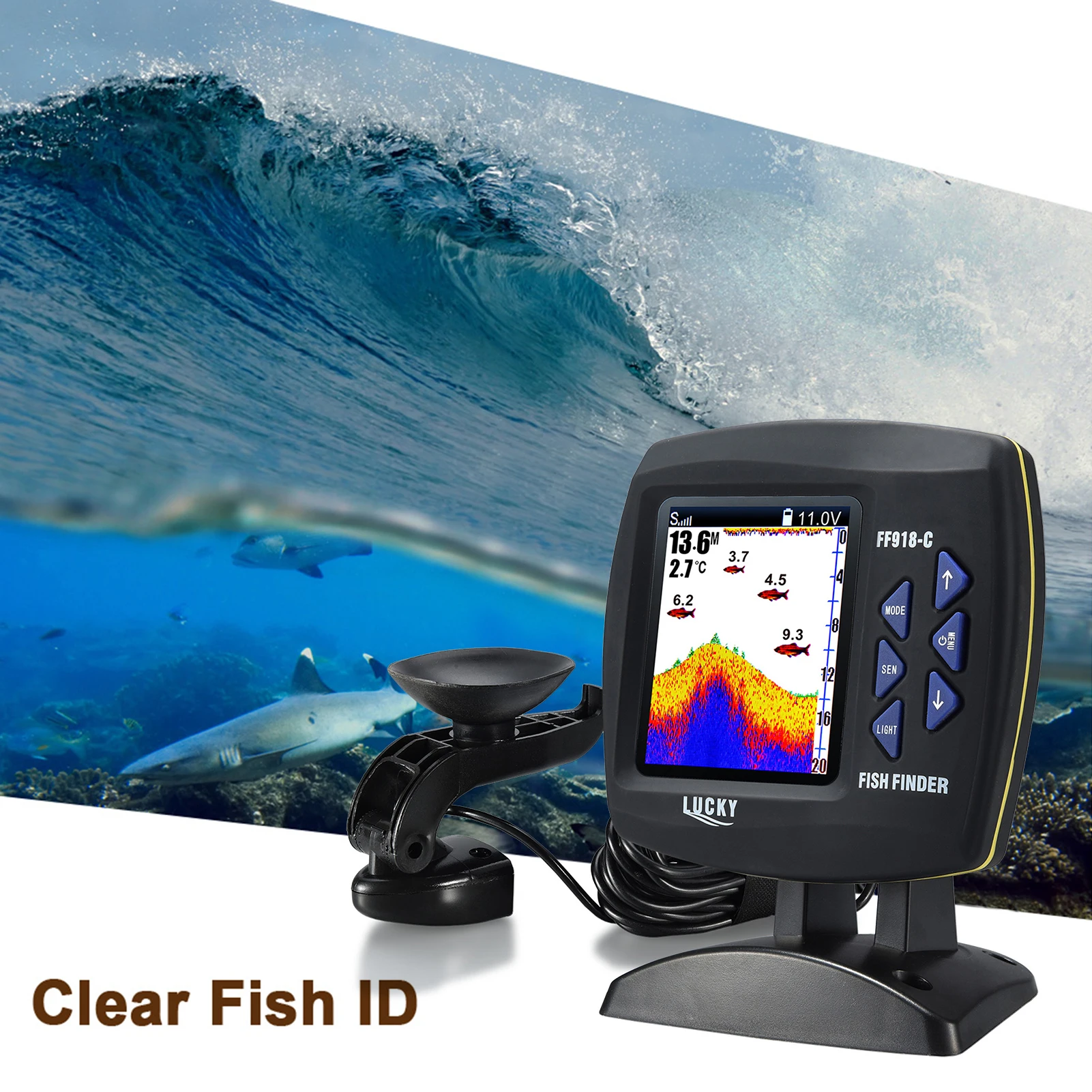 

LUCKY Fish Finder Wired Transducer Sensor Fishfinder 45°Underwater Fishing Camera Waterproof Underwater Monitor LCD Fish Locator