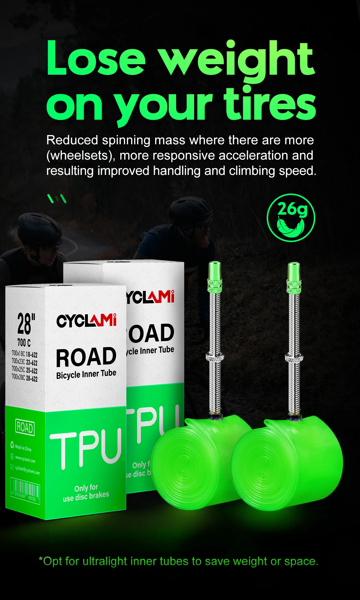 Description Picture 5 of item2 Pieces Ultra-light 26 Grams TPU Material Bike Inner Tube 700C 18 25 28C Road Bicycle Tire French Valve Super Light Cycling