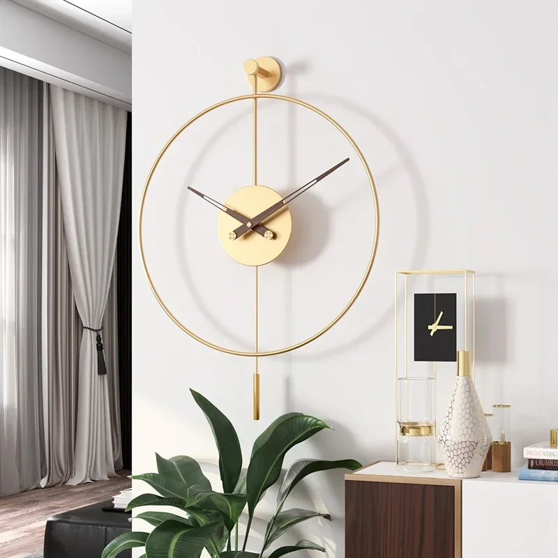Modern Round Minimalist Wall Clock with Swing Pendulum Silent Metal Decorative Art Clocks for Home Living Room Bedroom Office 3