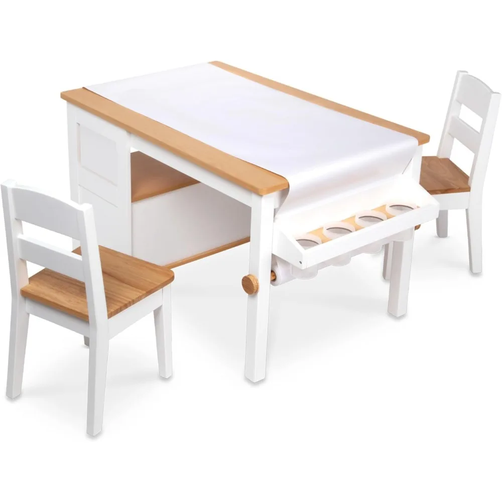 Wooden Art Table & Chairs Set-White-Kids Craft Table And Chairs, Children's Furniture