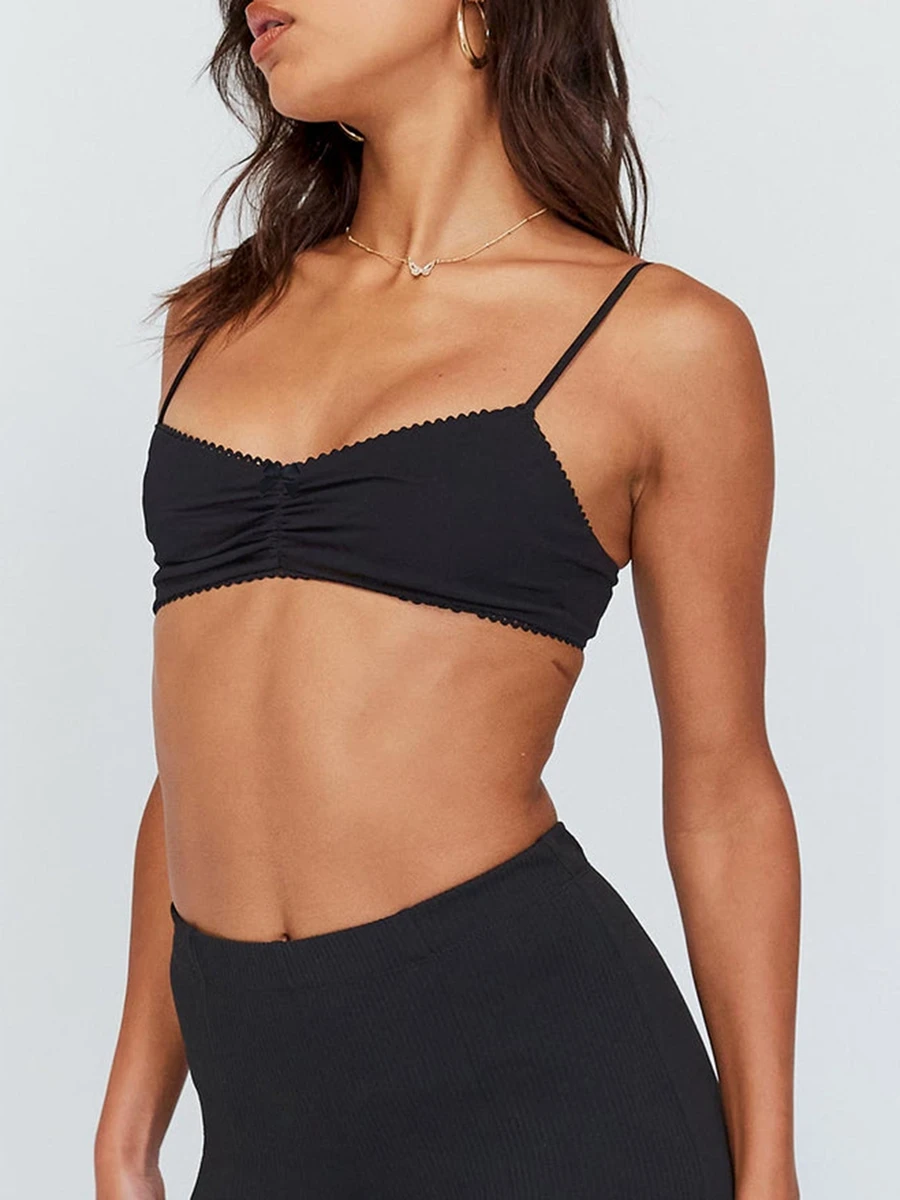 

Women s Cute Sweet Bralette Top Adjustable Spaghetti Strap Ruched V Neck Backless Seamless Bra Top Going Out