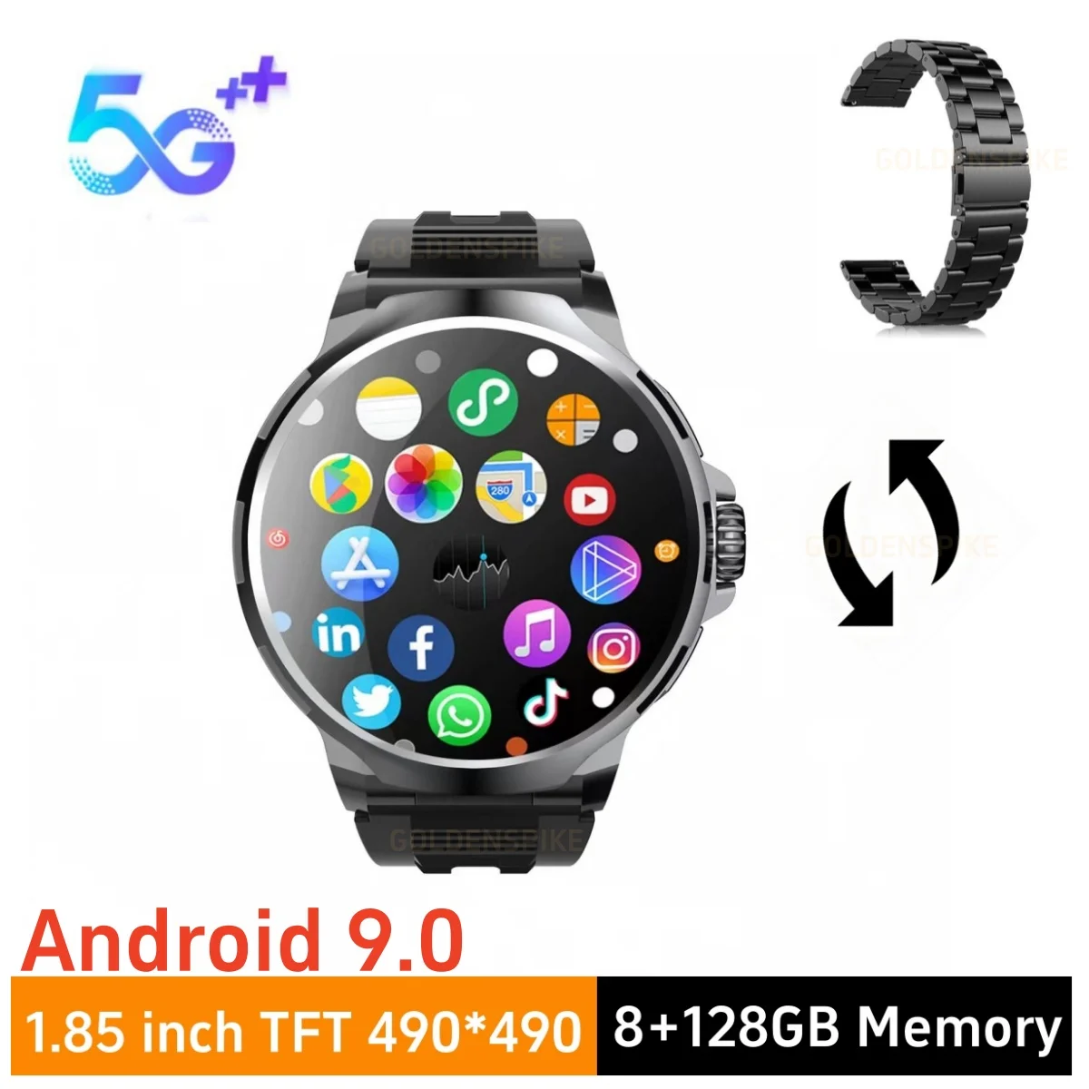 GS100 4G Smart Watch 1.85 inch Screen 180&deg; Telescopic Rotating HD camera WIFI GPS Tracking 4G Full Network Android 9.0