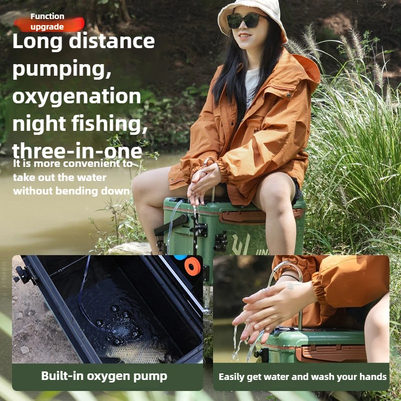 Light Fishing Box Aluminum Multi-Function Angling Gear Case Adjustable Swivel Seat High-Density Fishing Tackle Boxes