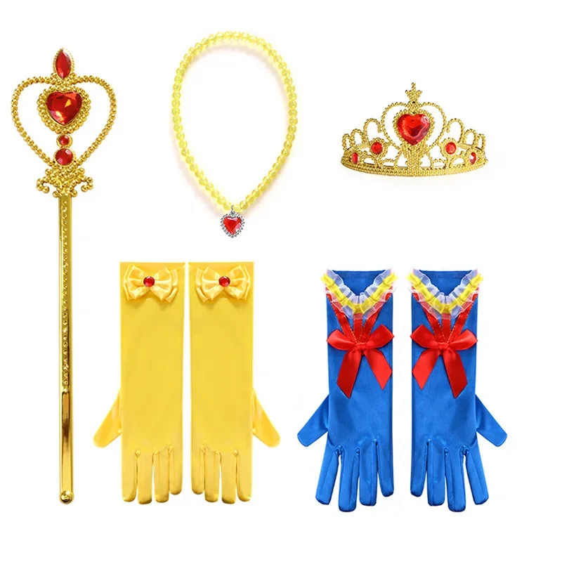 New Kids Crown Magic Wand Necklace Wig Headdress Set Girls Snow White Princess Dress up Accessories Halloween Cosplay Accessory hair accessories cosplay accessories children jewelry set