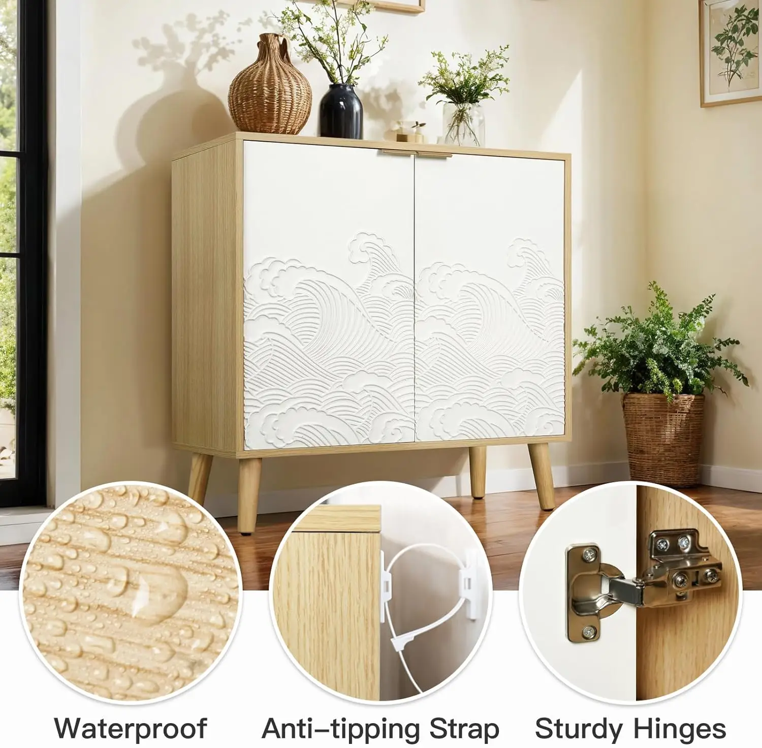 Sideboard Cabinet with Doors, 31.5 in Tall Modern Storage Cabinet with Adjustable Shelves, Sideboard Buffet Credenza