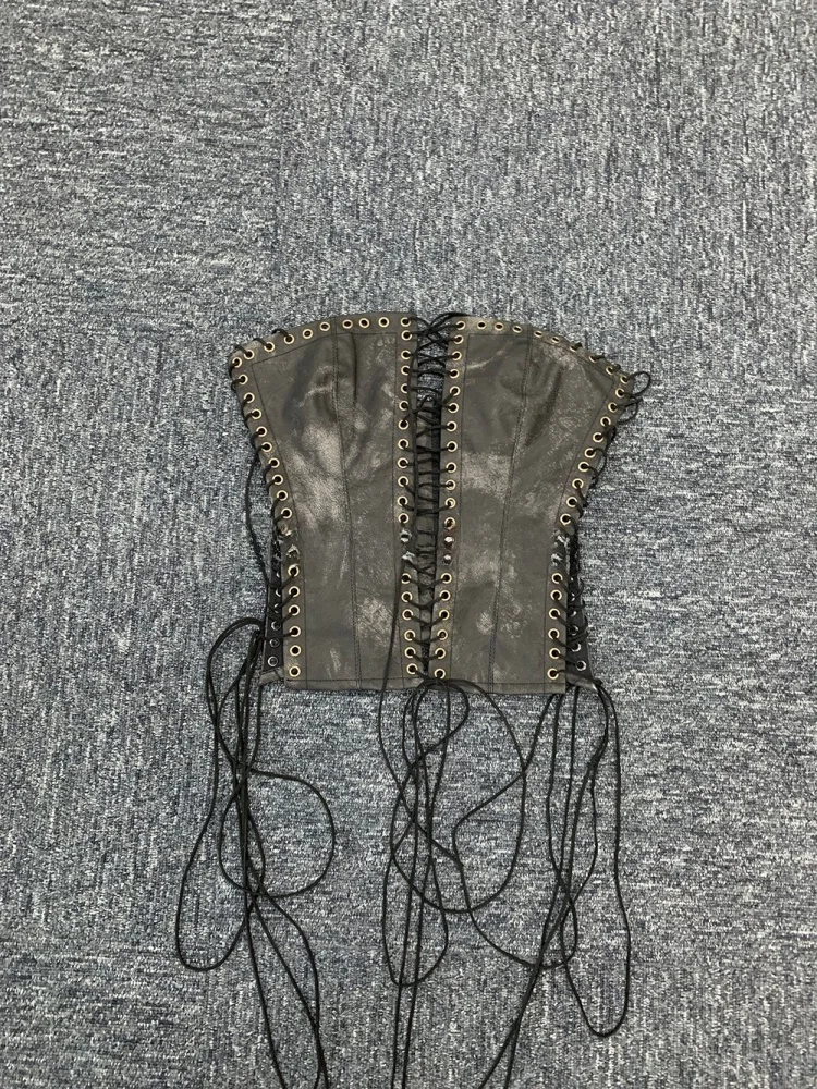 Adjustable Hollow out PU Leather Corset Top Sexy Strap Vest for Music Festival k Y2K Sle Women's Outerwear ort Length