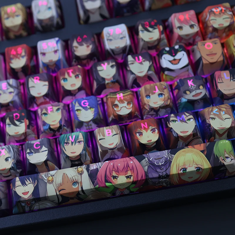 Teclas Conjunto Nijisanji Papel Completo Keycap Pbt Tintura Subbed Backlit Keycaps dos Desenhos Animados Anime Gaming Key Caps para Ansi 61 87 104 108 108 - Imagem 3