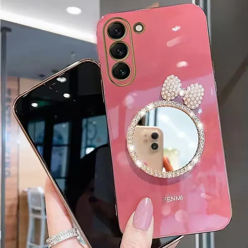 Diamond Sparkle Makeup Mirror Phone Case with Soft PC Back