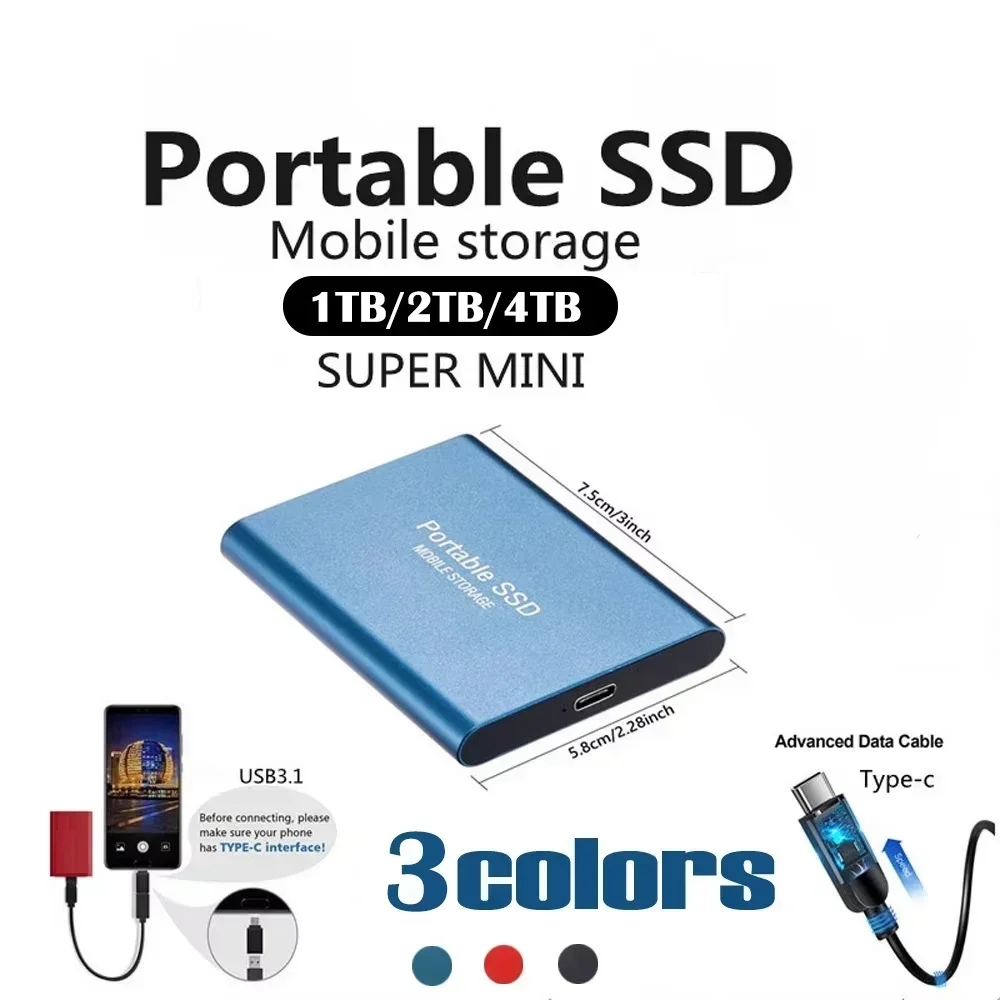thumbnail image 5 of Disco duro portátil SSD de 1 TB o 4 TB, disco duro externo de alta velocidad USB 3.1 tipo C de 256 TB, disco duro de estado sólido para computadoras de escritorio, portátiles y Mac, 5 of 5