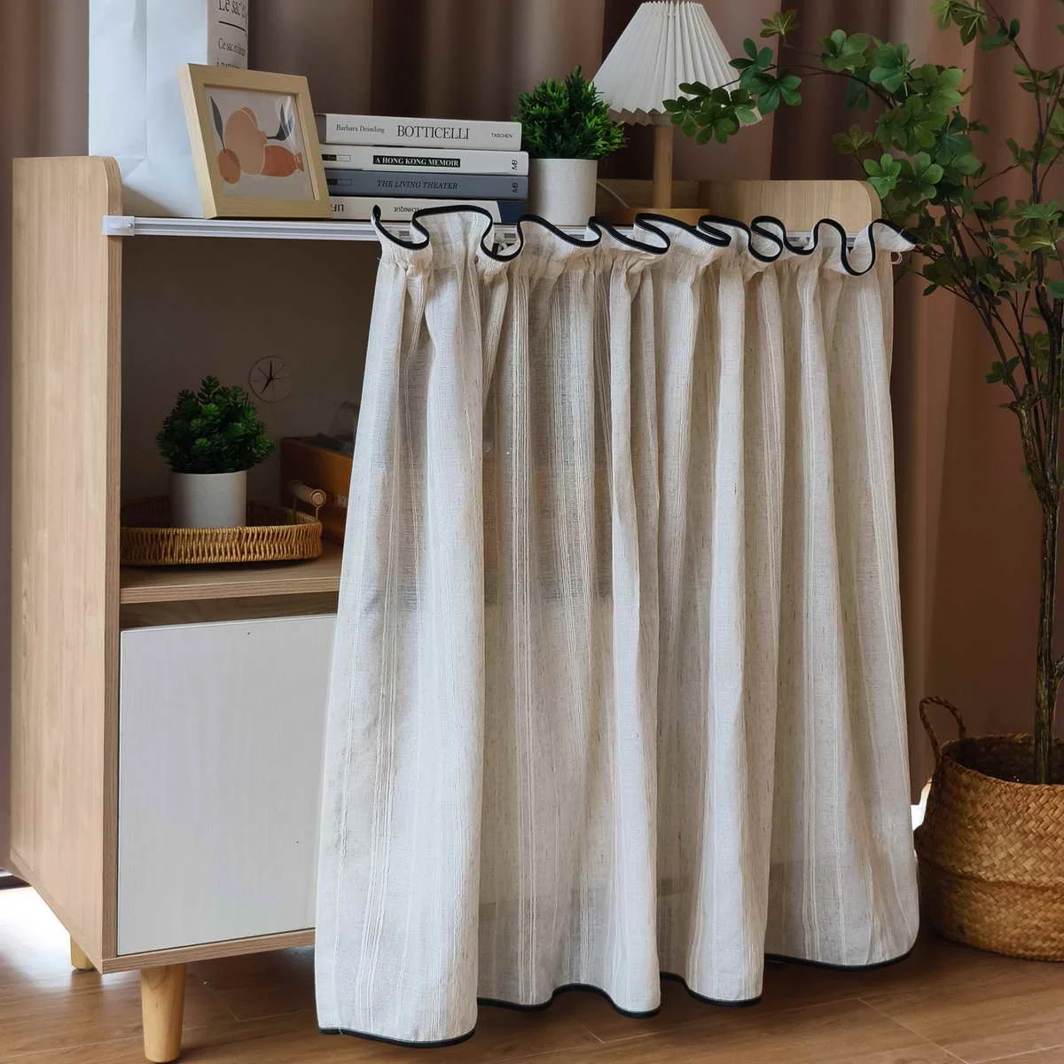 Pleated Linen-Texture Tulle Half Curtain 4