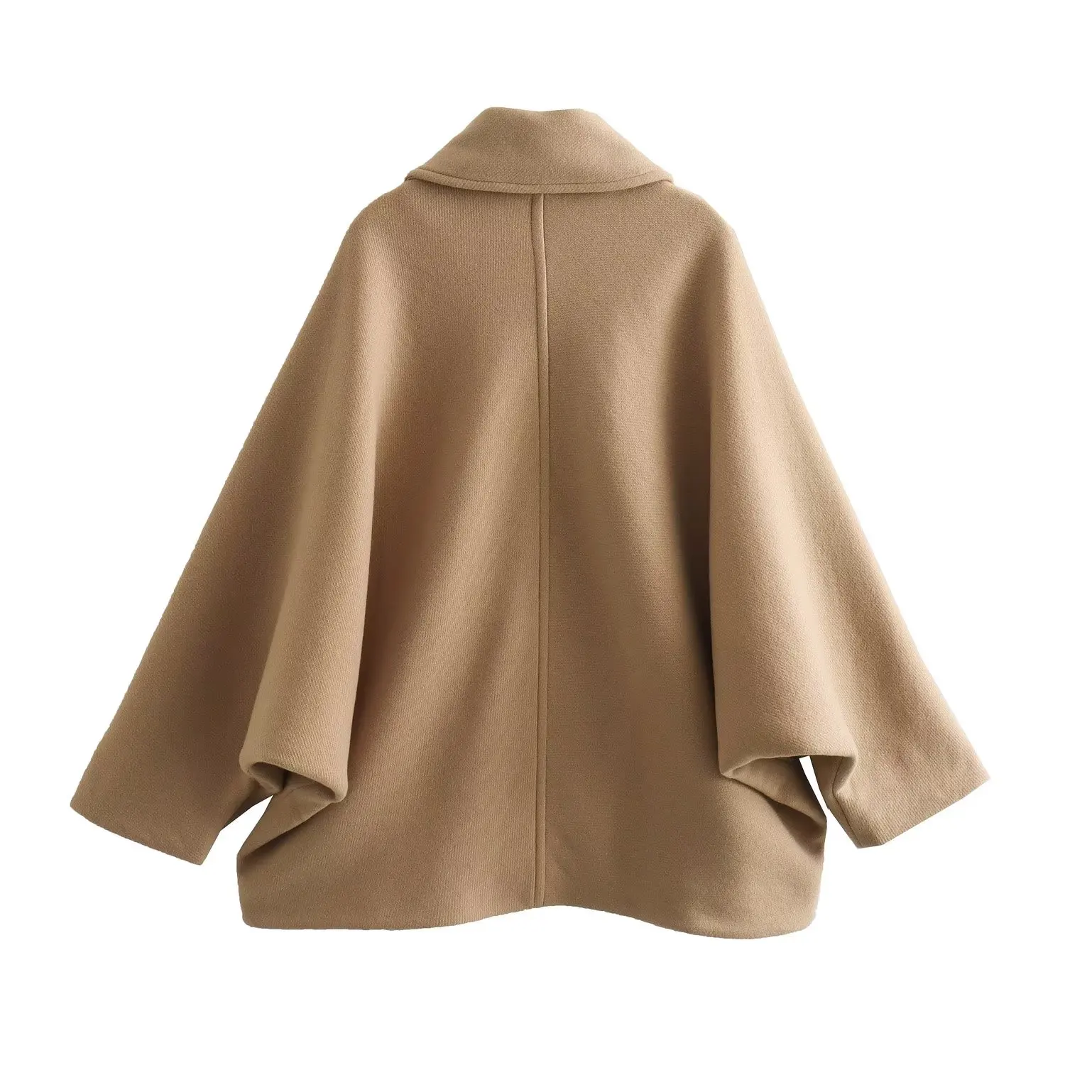 Withered British Cloak Coat Fashion Women's Vintage Bat Sleeve Woolen Twill Khaki Jacket Winter Coat Women