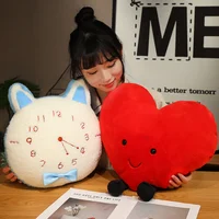 40cm Reversible Red Heart Plush Pillow with Legs Stuffed Blue Pink Cat Face Shaped Clock Flip Plushie Present 1