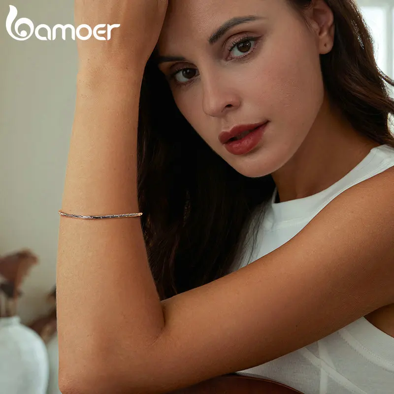 BAMOER White Gold Plated Bracelet for Women, 925 Sterling Silver Snake Chain Bracelet Dainty Fashion Basic Bracelet BSB173