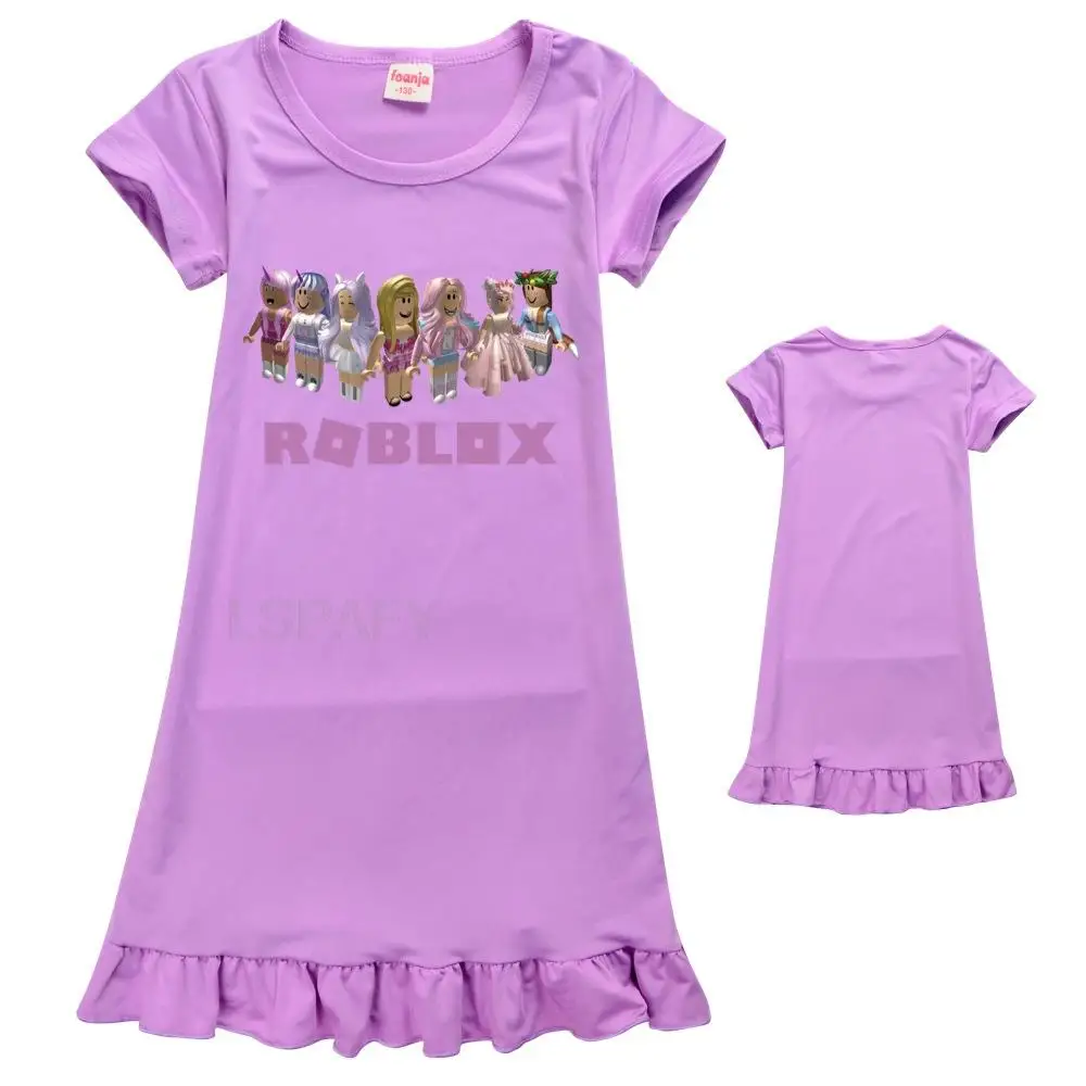 Kids Girls Roblox Short Sleeve Nightdress Dress Summer T-shirt Dress Pjs  Sleepwear