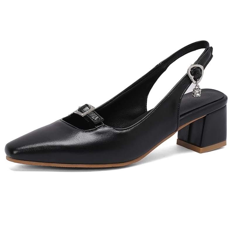 Slingback Medium Heels Pumps Shoes Woman Elegant Close Toe Black Blue Red Nude Heeled Office Wedding Shoes Ladies Sandals