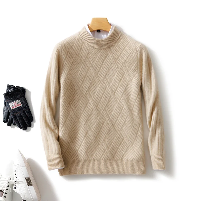 New Men's O-neck Diagonal Stripe Pullover 100% Pure Cashmere Wool Soft Sweater Autumn Winter Casual Thick Basis Large Size Top 3