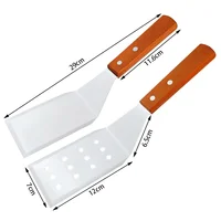 Spatule de cuisine en acier inoxydable, avec manche en bois, pelle à crêpes, Pot, spatule à frire, pelle à poisson, ustensiles de cuisine 2