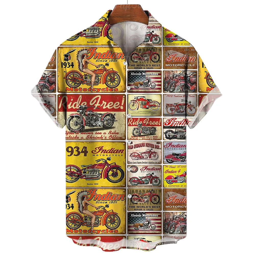 

Vintage Men'S Shirts Motorcycle Tees Route 66 Print Short Sleeve Top Summer Clothing Multiple Pattern Shirt Oversized Streetwear