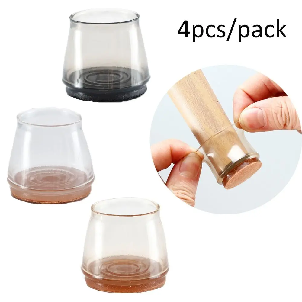 4pcs Transparent Chair Leg Protectors Caps Round Silicone Furniture Pads No Scratches Home Floor Protector with Felt Bottom