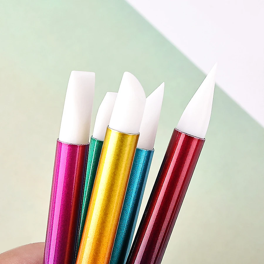 5Pcs Set of Dual-Use Nail Art Pens, Nail Dotting Pens with Silicone Rhinestone Picker for Nail Designs Carving 4