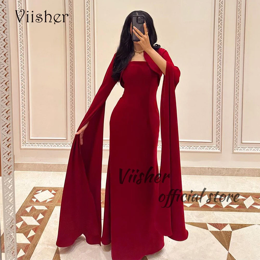 

Атласные вечерние платья-русалки бордового цвета с длинным рукавом и квадратным вырезом, платье для выпускного вечера, арабские Дубаи, вечерние платья со шнуровкой сзади