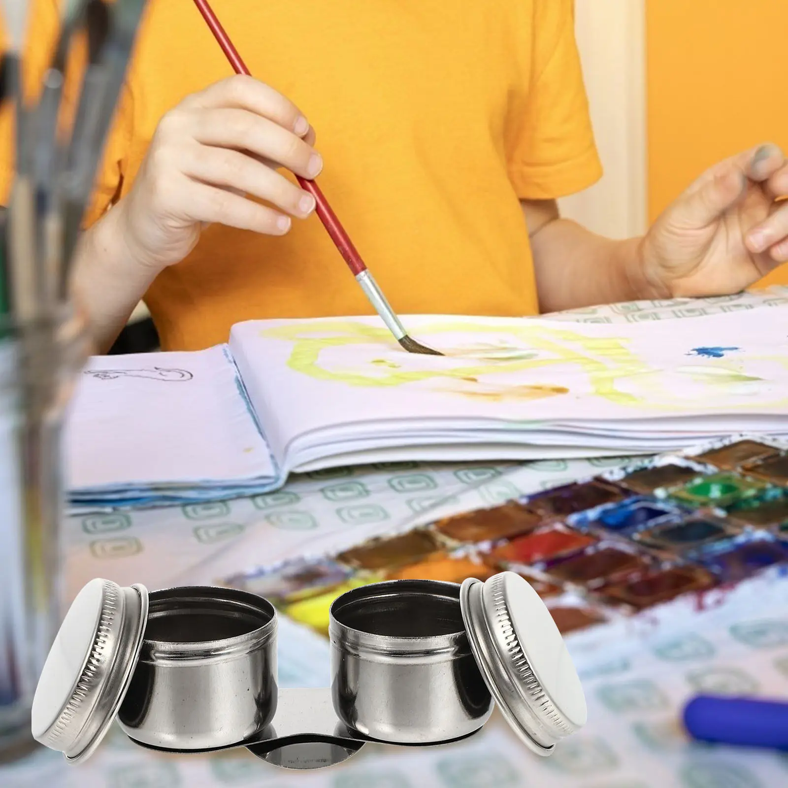 2Pcs 스테인레스 스틸 오일 팔레트 컵 브러시 세척 냄비 페인팅 브러시 클리너 컨테이너 아티스트를위한 컬러 믹싱 냄비