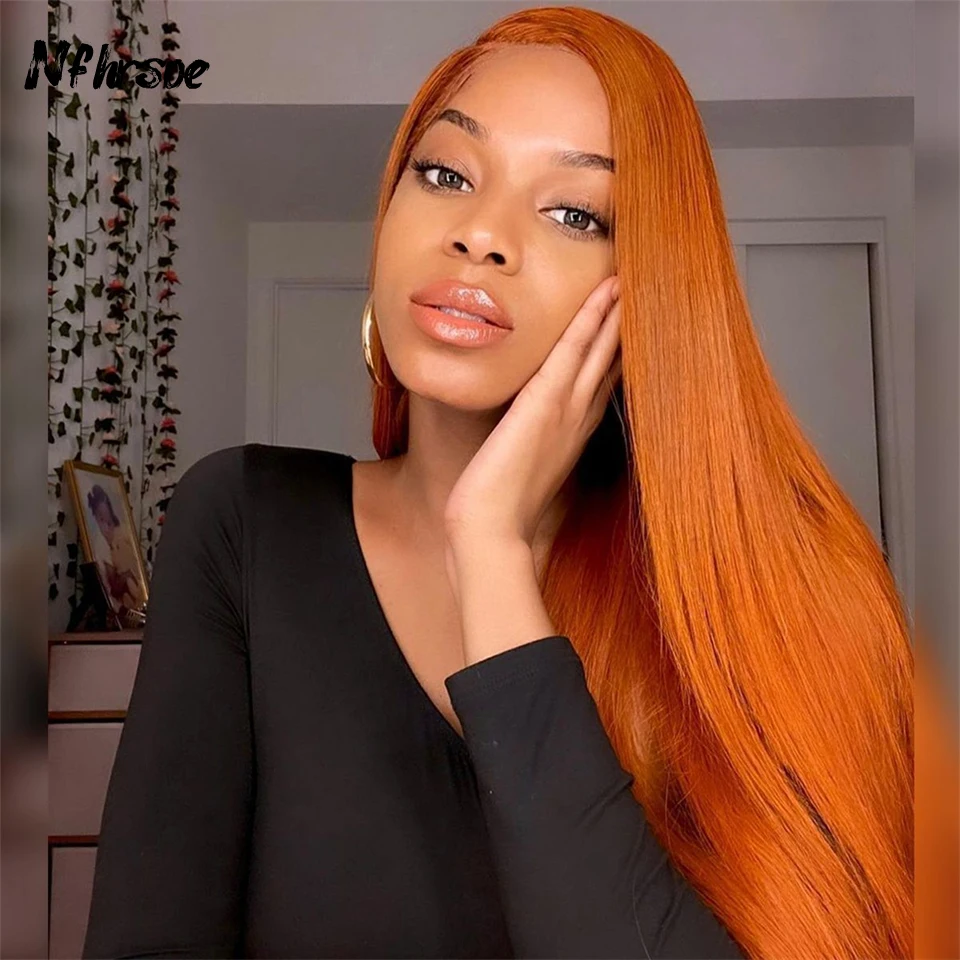 

Ginger Orange Lace Front Human Hair Wig 13x4 Bone Straight Brazilian Human Hair Wigs Pre Plucked Transparent Lace Frontal Wig