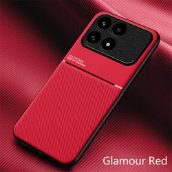Luxury Soft Leather Phone Case with Car Magnetic Holder - Back Cover s for Poco F8 Pro 5g (Red)