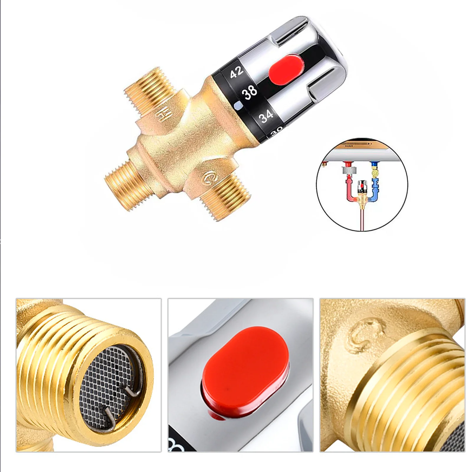 ULGKSD Thermostatic Brass Cartridge G1/2 = DN15 Mixer Valve Hot Cold Water Temperature Control Mixing Bathroom Accessories