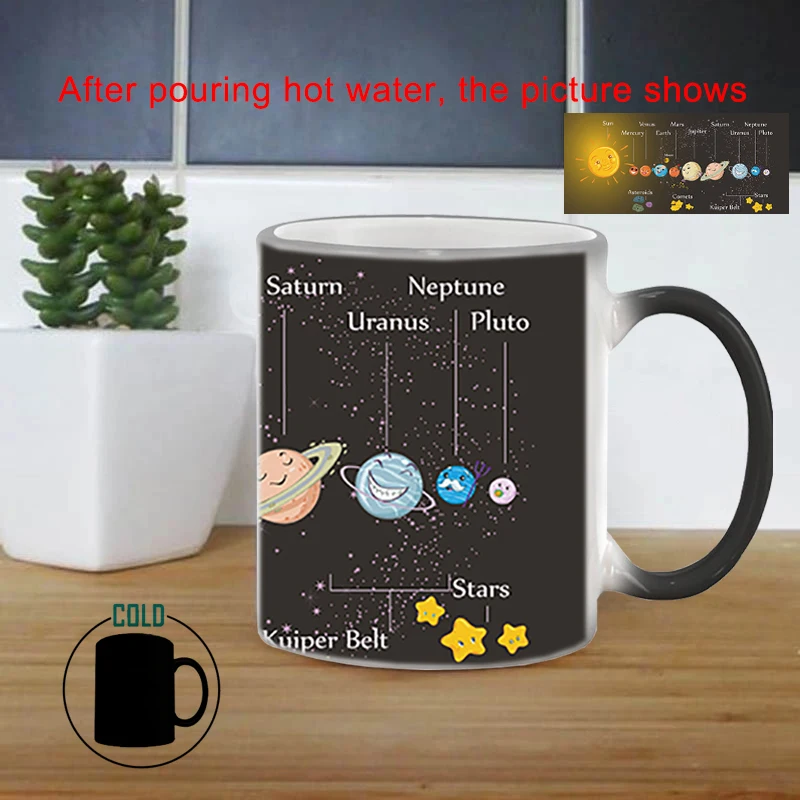 

Мультяшная меняющая цвет кружка с солнечной системой, Женская милая чашка, Термочувствительная кружка, аниме персонализированные подарки, меняющая цвет кружка, чашки