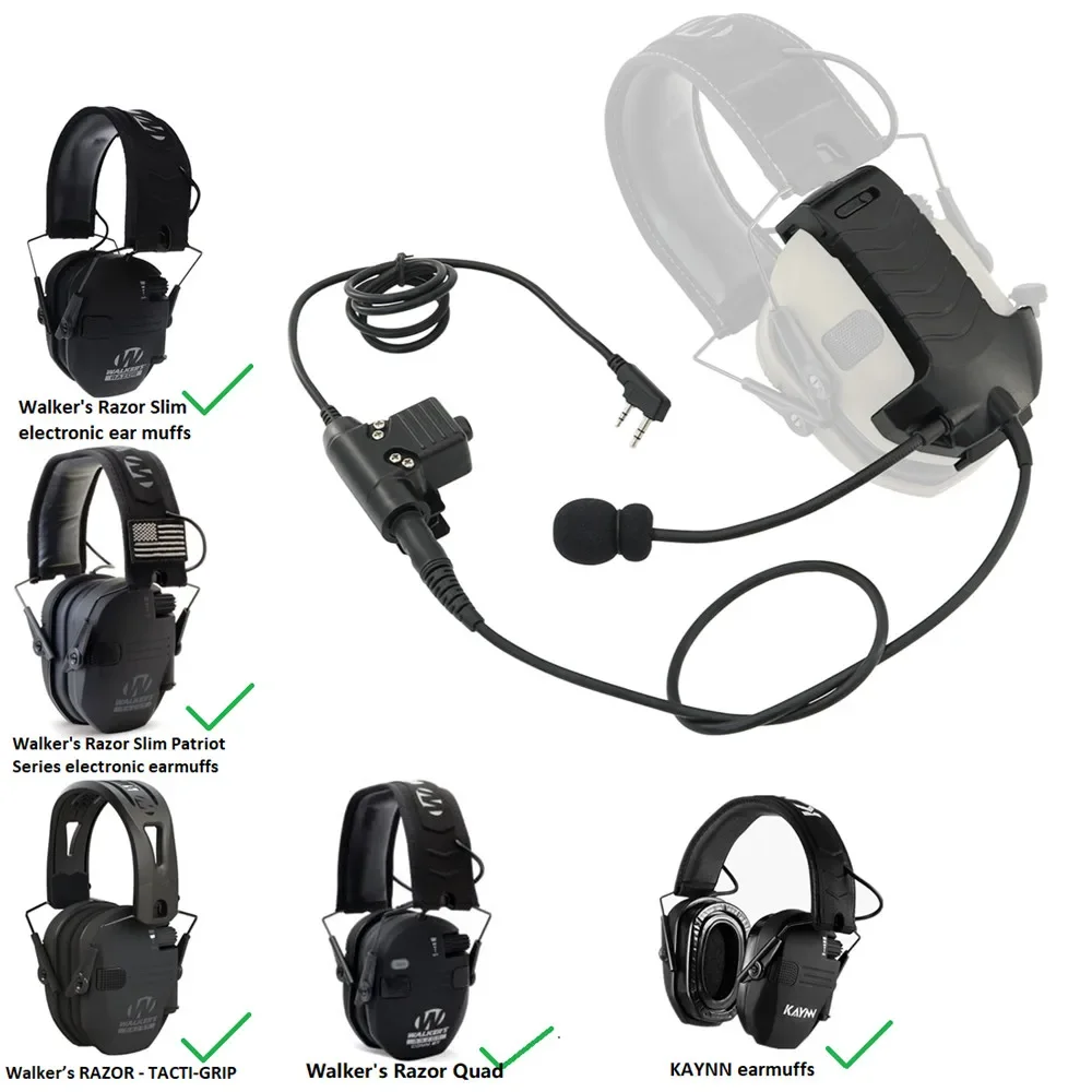 Tactical Headset Accessories Y-Line Kit Microphone for Walker's Razor Electronic Earmuffs with Tactical PTT Kenwood for Baofeng