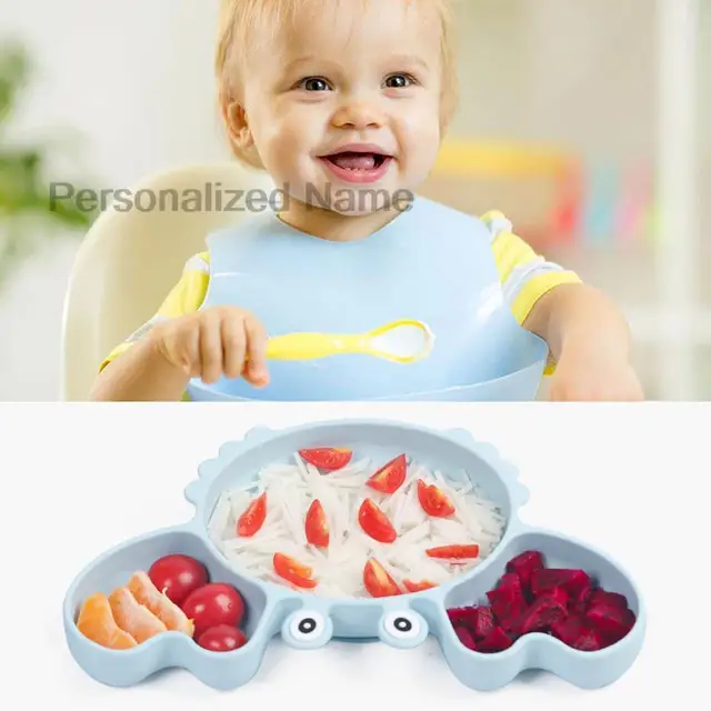 Assiette Crabe en Silicone pour Bébé, Filles à Ventouse, Cuillère à  Bavoirs, Nom Personnalisé, Ensemble d'Alimentation pour Enfants - AliExpress