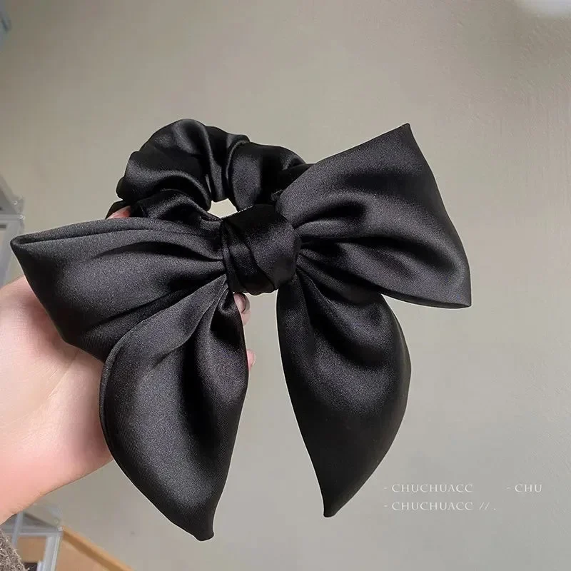 Elegante fiocco nastro fascia per capelli donna cravatta per capelli ragazze solido raso bowknot scrunchies coda di cavallo grandi elastici accessori per capelli - immagine 3
