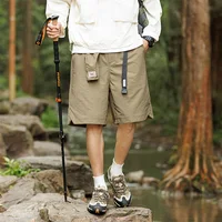 Summer Men's Clothing Solid Color High Waisted Pockets Elastic Casual Loose Cargo Sweatpants Knee Pants Preppy Style Shorts 1
