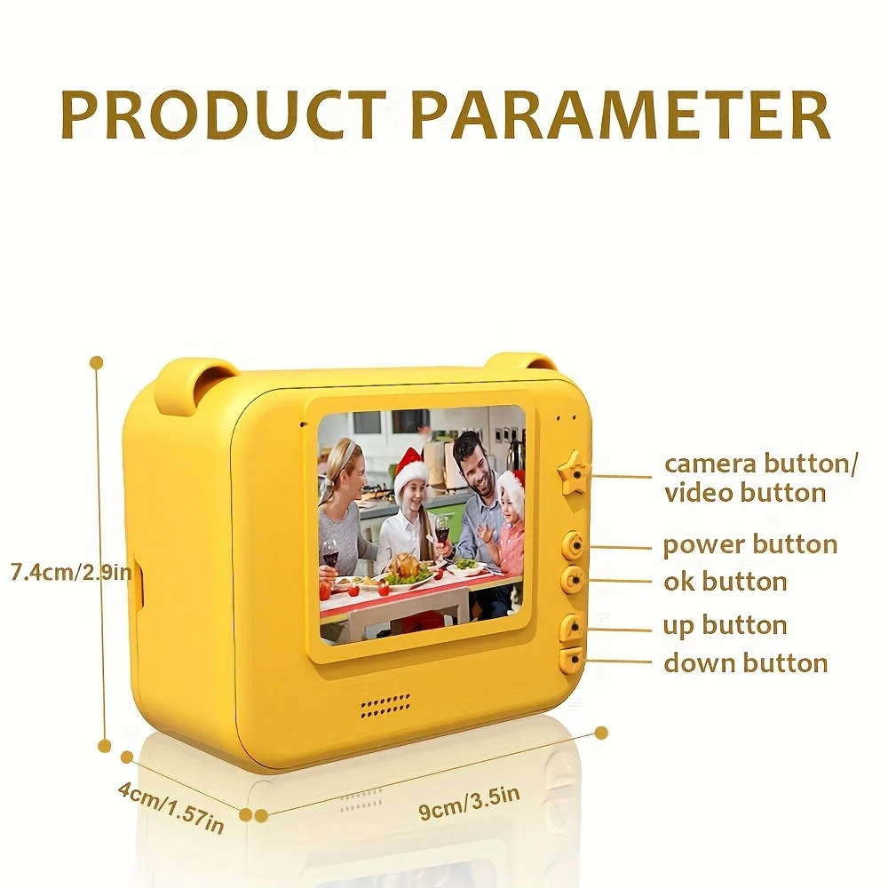 Print Camera For Kids, 2 Inch Screen Kids Camera For Boys With 3 Print Paper, Birthday Gift HD Digital Video Instant Toys
