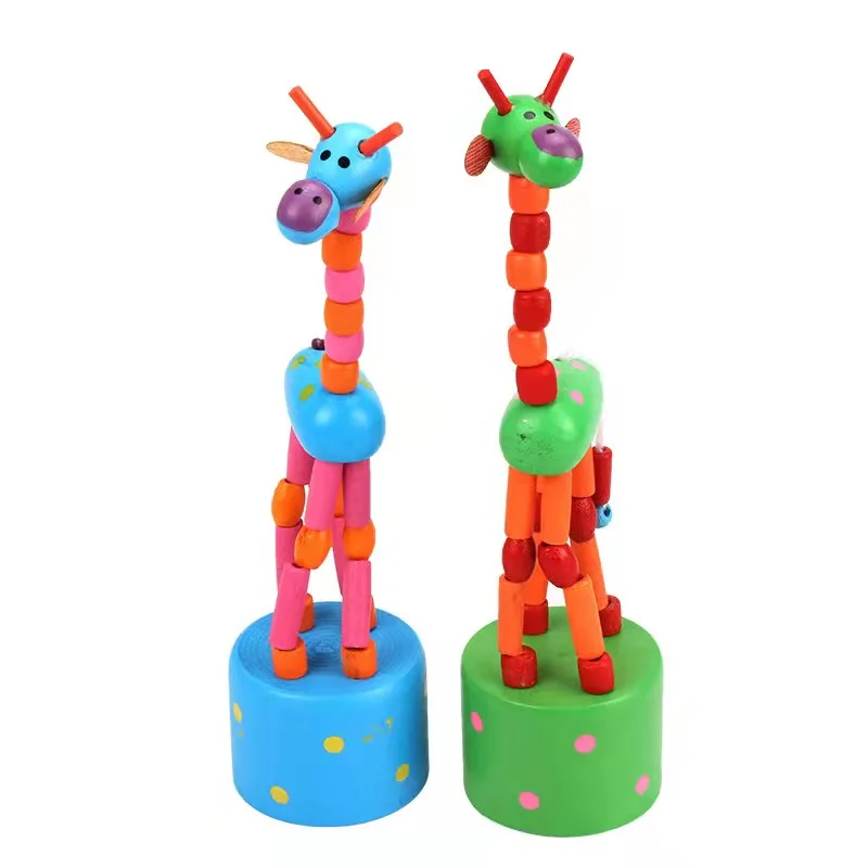 3/5pcs Wooden Giraffe Puppets Toys Swing Dancing Standing Rocking Giraffe Push Up Toy Kids Intelligence Toy Random Pattern