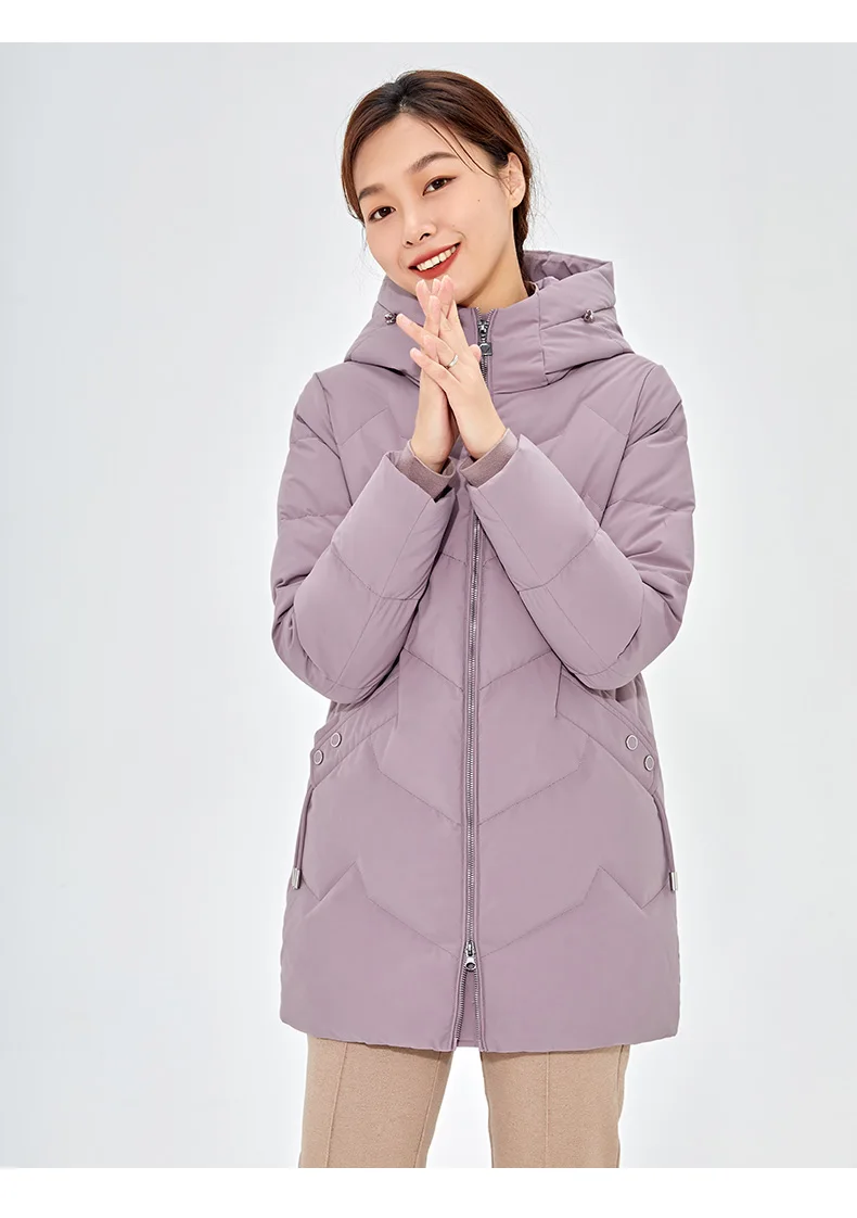 Chericom Down Jacket Women Winter Hooded Mid Long Duck Down Thick Warm Padded Coat Loose Versatile Commute Puffer Jackets 289193