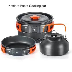 Outdoor Aluminum Camping Cookware Set with Mesh Bag - Folding Cookset with Teapot and Pans (Set 2)