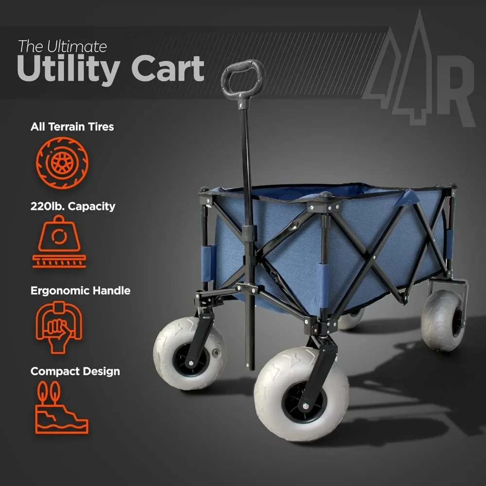 Beach Wagon with Big Wheels for Sand-All Terrain Steel Frame Utility Cart with 9" Pneumatic Tires, Collapsible Folding Design