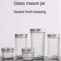 120ml-650ml Transparent Glass Sealed Bottle Mason Jar Diamond Pattern Jam Juice Bottle Labelable Seal Bottle Kitchen Tool 1