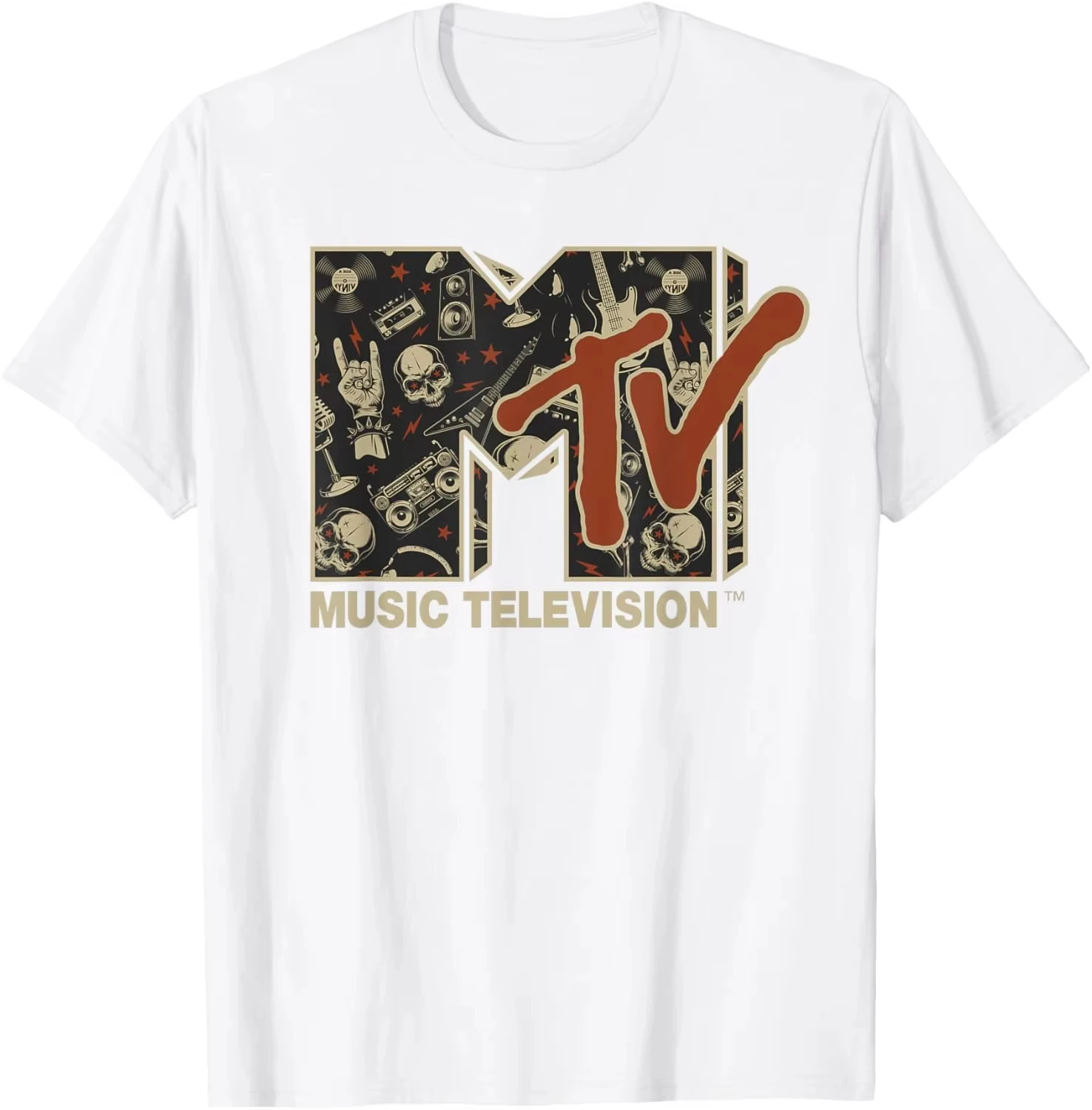 MTV Rock n Roll Musik Harte Heavy Metal Schädel Gitarre Vintage T-Shirt Y2k Kleidung Frauen Kleidung T Shirt Femme Camisetas 82953 – Detail 7