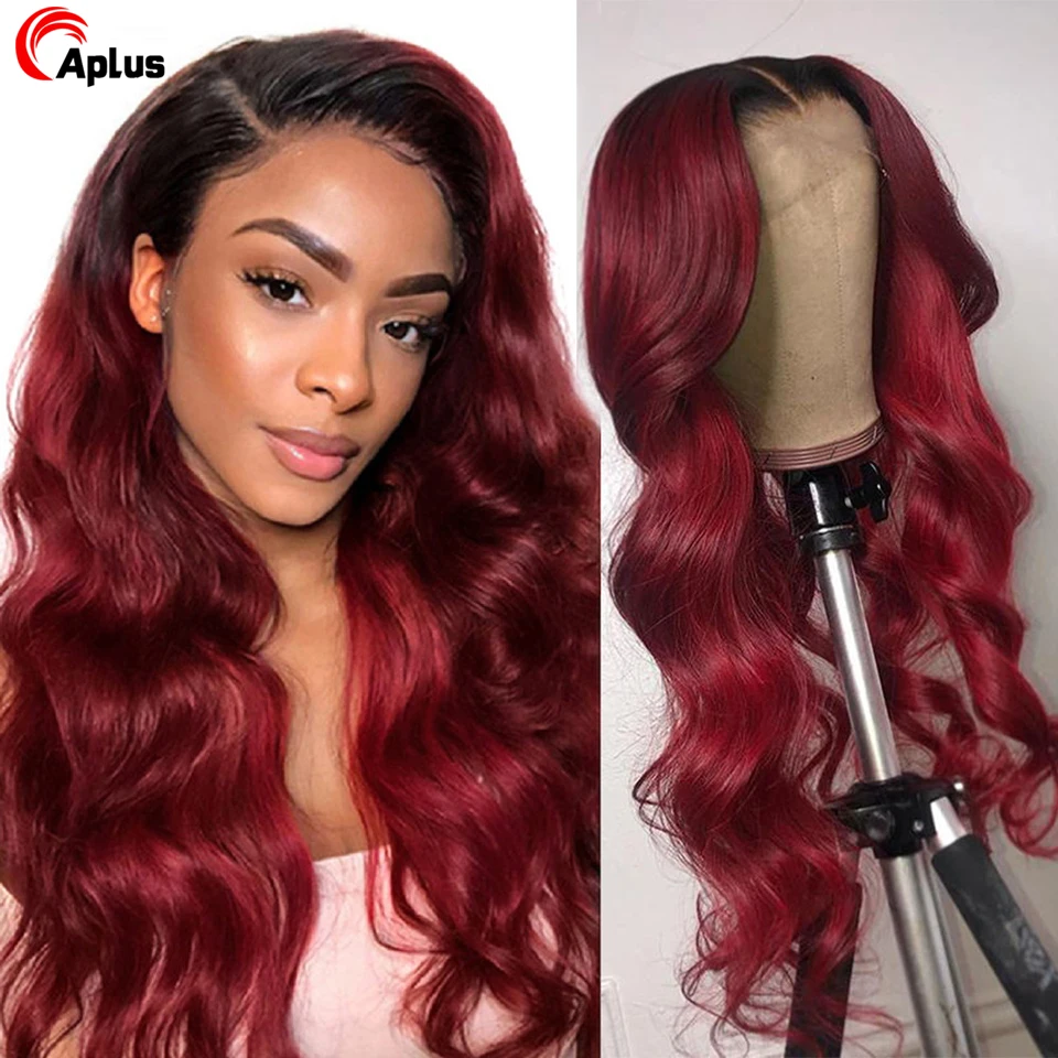 1B Burgundy 99J HD Transparent Lace Frontal Wig 13x4 Body Wave Lace Front Wig Brazilian Red Colored Human Hair Wigs for Women