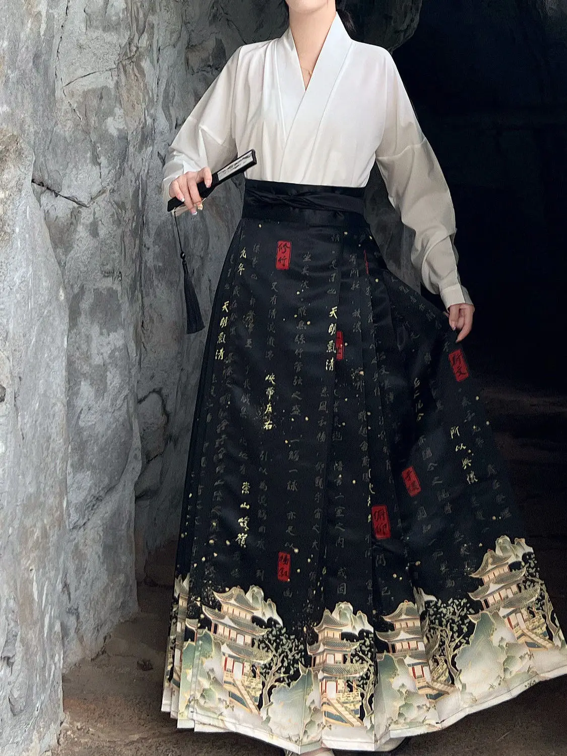 

Ming Dynasty Printed Aircraft Sleeves National Style Horse Face Skirt Hanfu Female Spring And Autumn Daily Chinese Style Costume