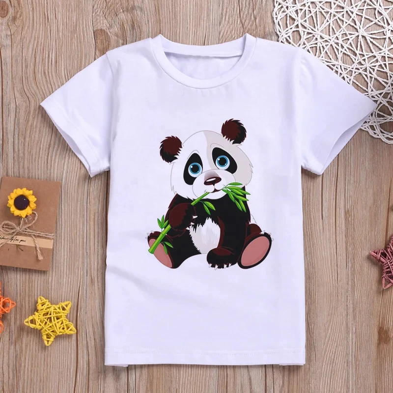 

Boys and girls 3D printed cartoon panda pattern summer short sleeved round neck fashionable casual top children's T-shirt