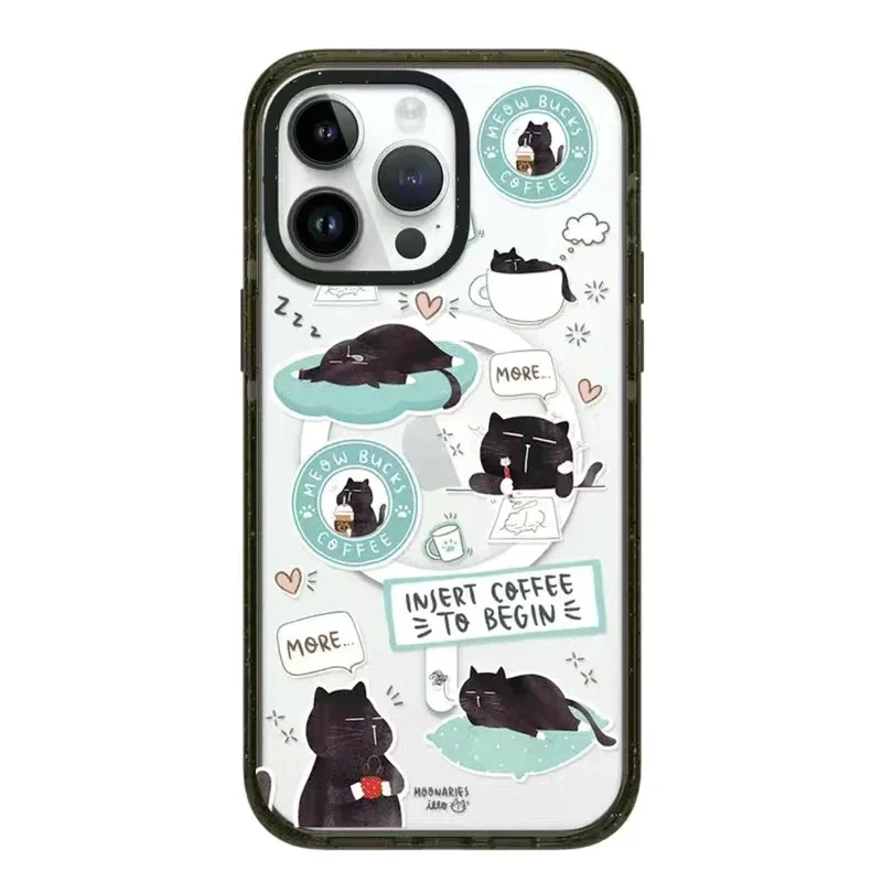 MagSafe Acrylic Black Cat Phone Case Cover for IPhone 11 12 13 14 15 Pro Max Case for IPhone 15 Pro Max
